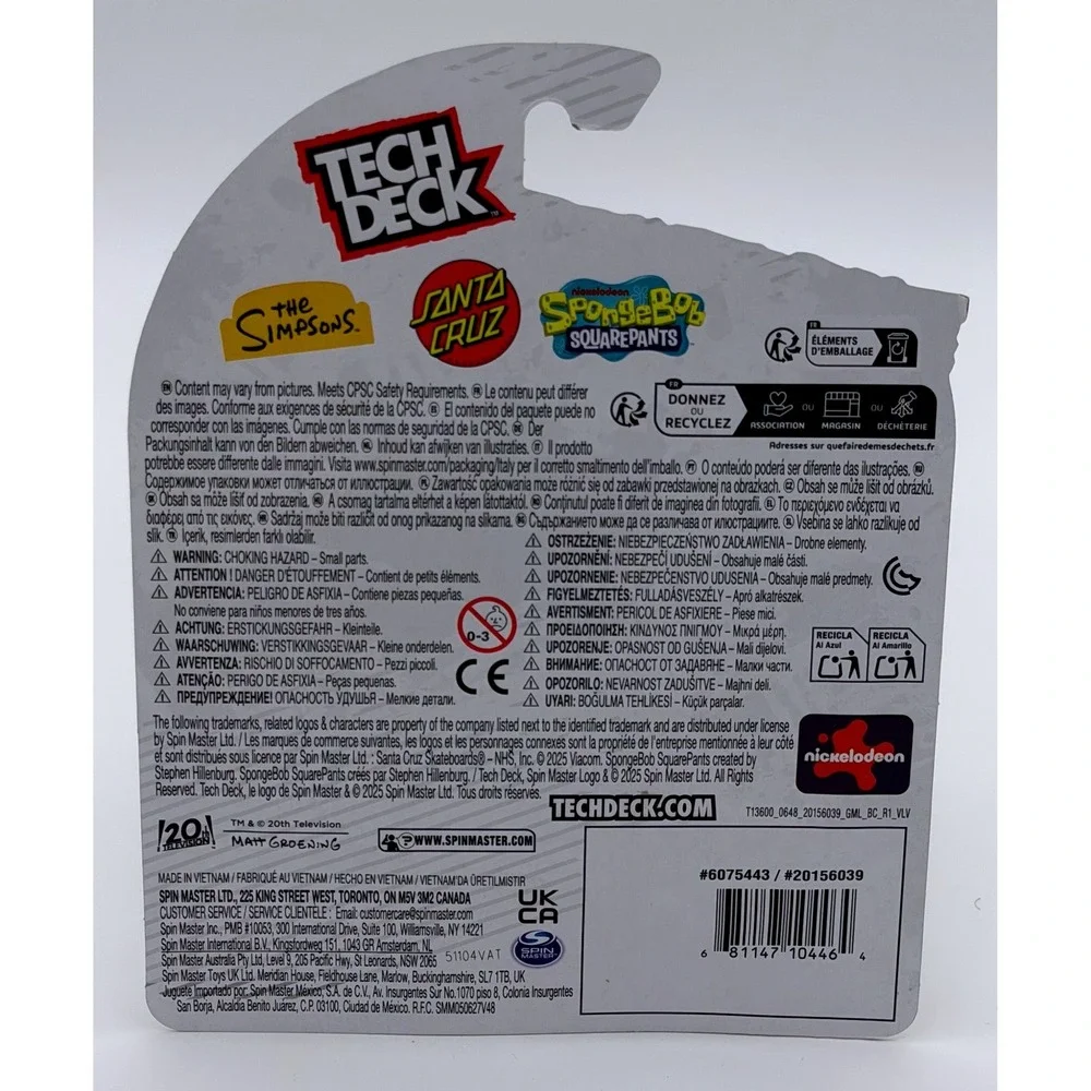 Tech Deck Santa Cruz SpongeBob SquarePants Fingerboard Skateboard 3/7 New in Box